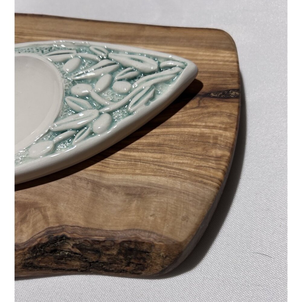 Olive Wood Cutting Charcuterie Board Bread Oil Dipping Plate Gift Set Italy - Picture 3 of 8